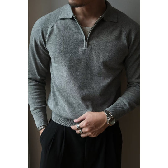Herren Feiner Halbzip-Polopullover aus Feinstrick mit Polokragen und Rippbündchen Nord Taschen