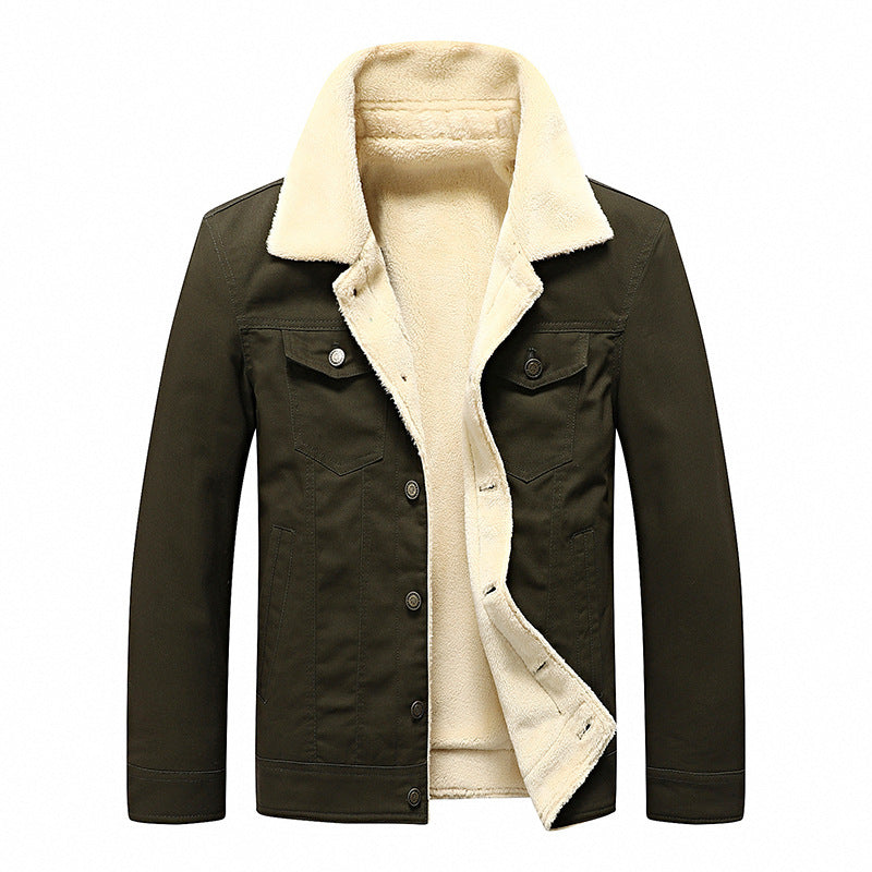 Herren Sherpa-gefüttertes Canvas-Truckerblouson mit Kunstfellkragen und Utility-Taschen Nord Taschen