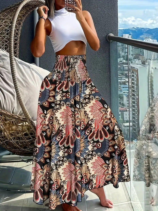 Damen Maxirock mit hohem Smokbund und floraler Paisley‑Optik Nord Taschen
