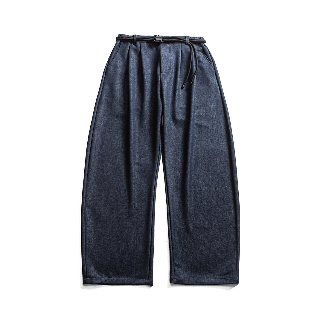 Damen Weite hochtaillierte Jeanshose mit Bundfalten, Kordelgürtel und Culotte-Schnitt Nord Taschen