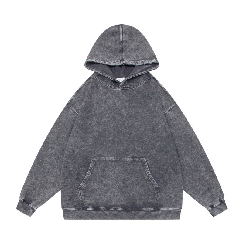 Unisex Oversize-Kapuzenpullover im Acid-Wash mit Kängurutasche und Raglanärmeln Nord Taschen