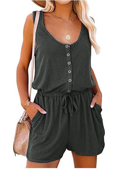 Damen bequemer Jumpsuit mit Knopfleiste und seitlichen Taschen Nord Taschen