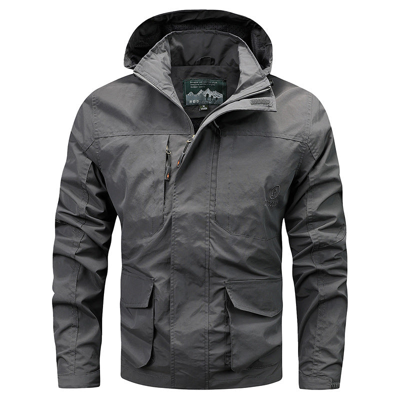 Herren Technische leichte Outdoorjacke mit Kapuze wasserabweisend und Multifunktionstaschen Nord Taschen
