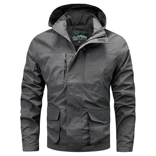 Herren Technische leichte Outdoorjacke mit Kapuze wasserabweisend und Multifunktionstaschen Nord Taschen