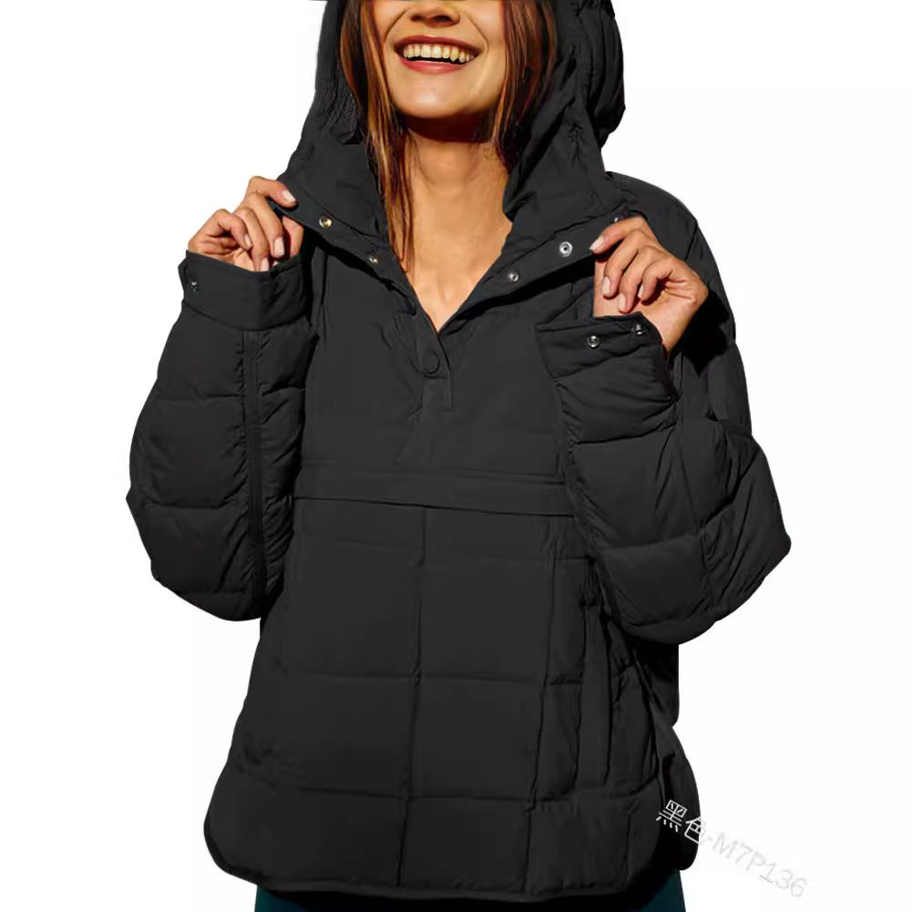 Damen Gefütterter Stepp-Anorak-Pullover mit Kapuze Nord Taschen