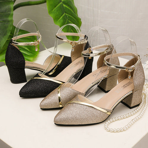Damen elegantes Hochzeits-Absatzschuh mit glitzerndem Obermaterial und modischen Riemen