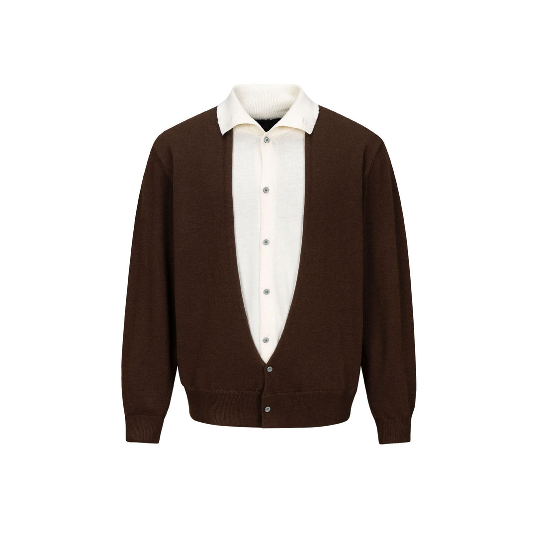 Herren Feinstrick-Layering-Cardigan mit tiefem V-Ausschnitt und integriertem Polokragen Nord Taschen