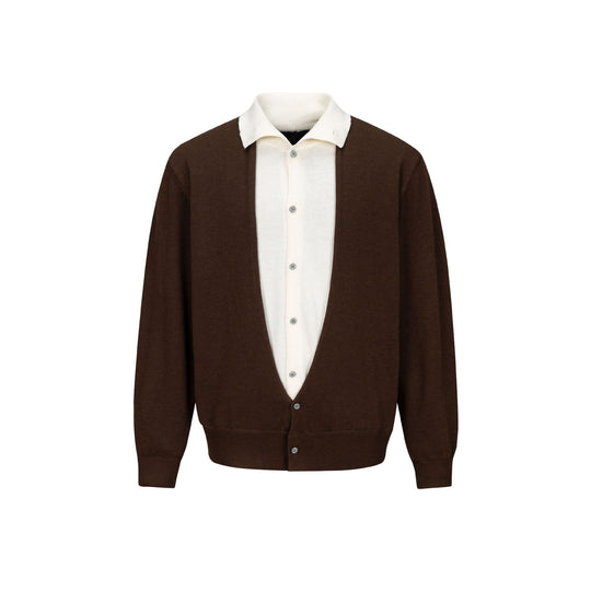 Herren Feinstrick-Layering-Cardigan mit tiefem V-Ausschnitt und integriertem Polokragen Nord Taschen