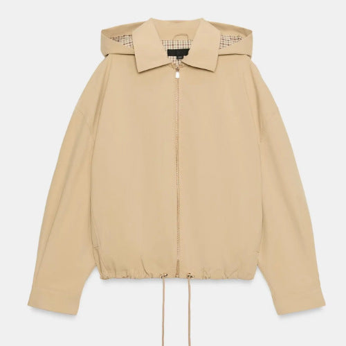 Damen Leichte Kapuzenjacke im Boxy‑Schnitt mit Kordelzug und Karofutter Nord Taschen
