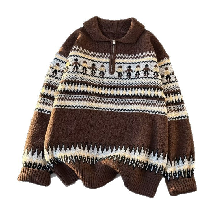 Unisex Oversized Rundhalspullover mit Norweger-Jacquard und gerippten Bündchen Nord Taschen