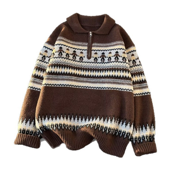 Unisex Oversized Rundhalspullover mit Norweger-Jacquard und gerippten Bündchen Nord Taschen