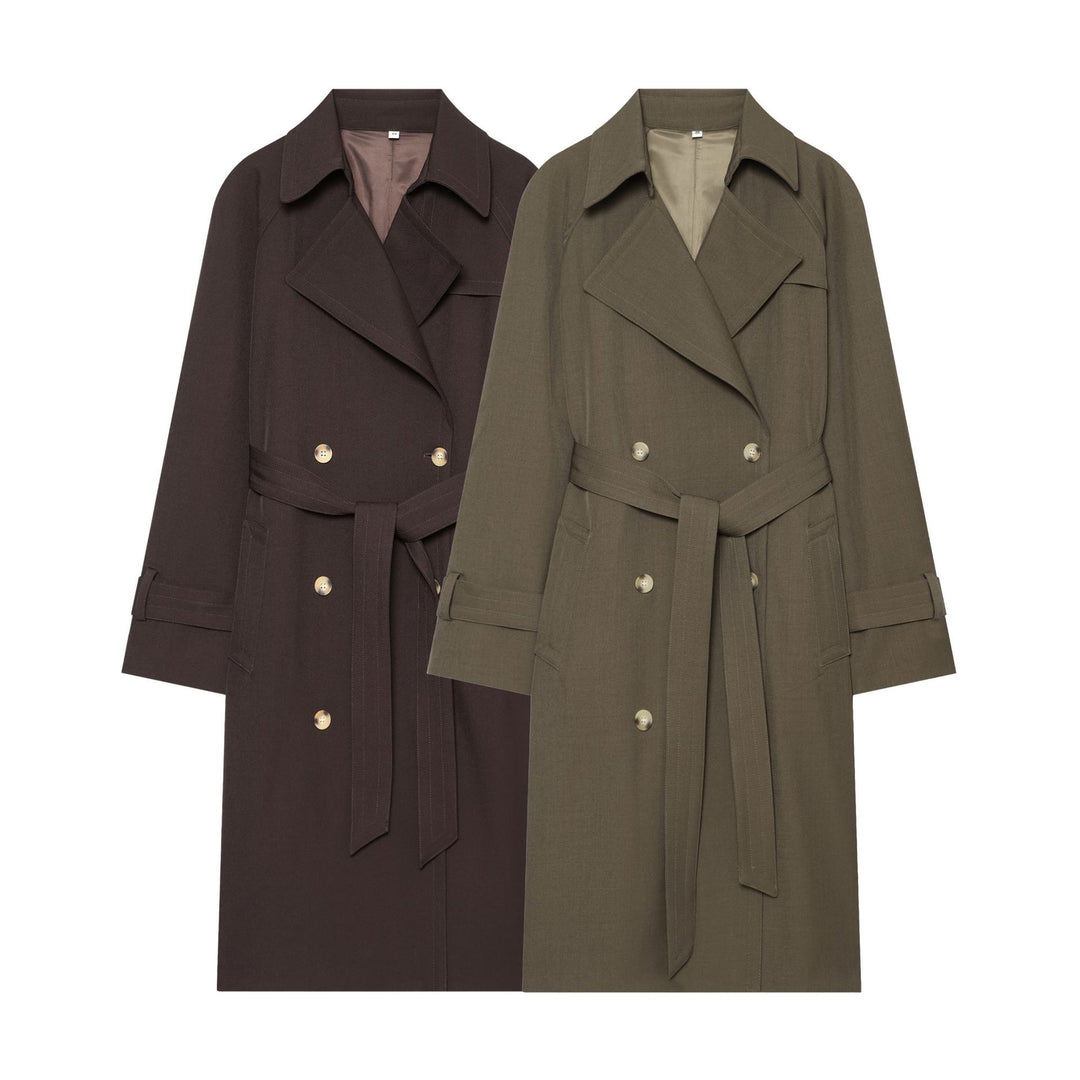 Damen Doppelreihiger taillierter Trenchcoat mit Bindegürtel und überschnittenen Ärmeln Nord Taschen
