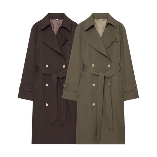 Damen Doppelreihiger taillierter Trenchcoat mit Bindegürtel und überschnittenen Ärmeln Nord Taschen