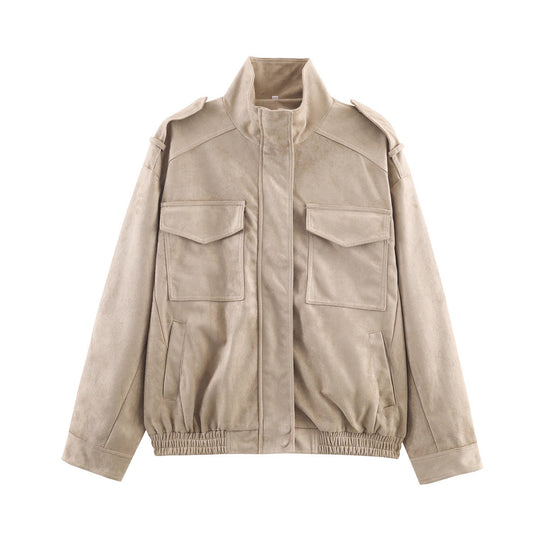 Damen Kurzjacke im Military-Stil mit Schulterklappen, aufgesetzten Brusttaschen und elastischem Saum Nord Taschen