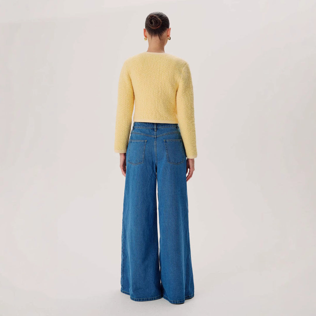 Damen hochgeschnittene Palazzo-Denim-Jeans mit betonter Mittelnaht und extra weitem Saum Nord Taschen