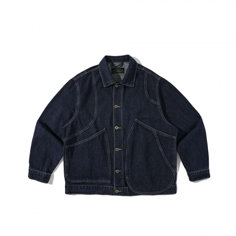 Unisex Kastenförmige Denim-Workerjacke mit übergroßen aufgesetzten Rundtaschen Nord Taschen