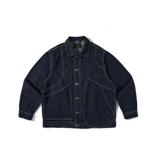 Unisex Kastenförmige Denim-Workerjacke mit übergroßen aufgesetzten Rundtaschen Nord Taschen