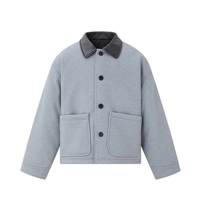 Unisex Kurzblouson im minimalistischen Workwear‑Look aus Wollmix mit Lederoptikkragen Nord Taschen
