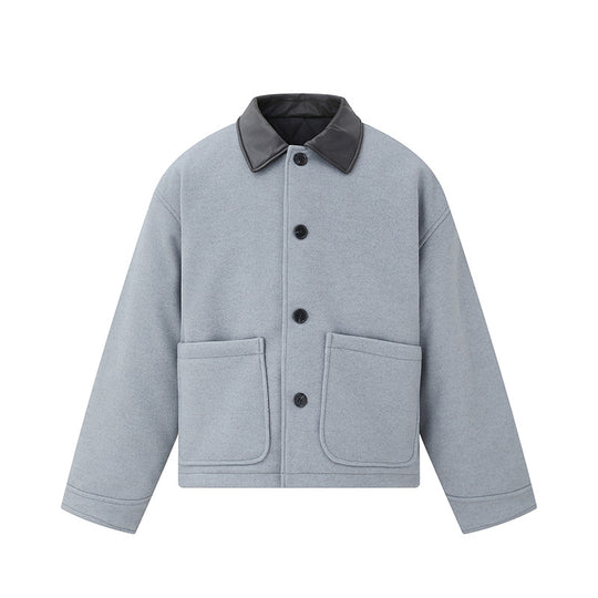 Unisex Kurzblouson im minimalistischen Workwear‑Look aus Wollmix mit Lederoptikkragen Nord Taschen