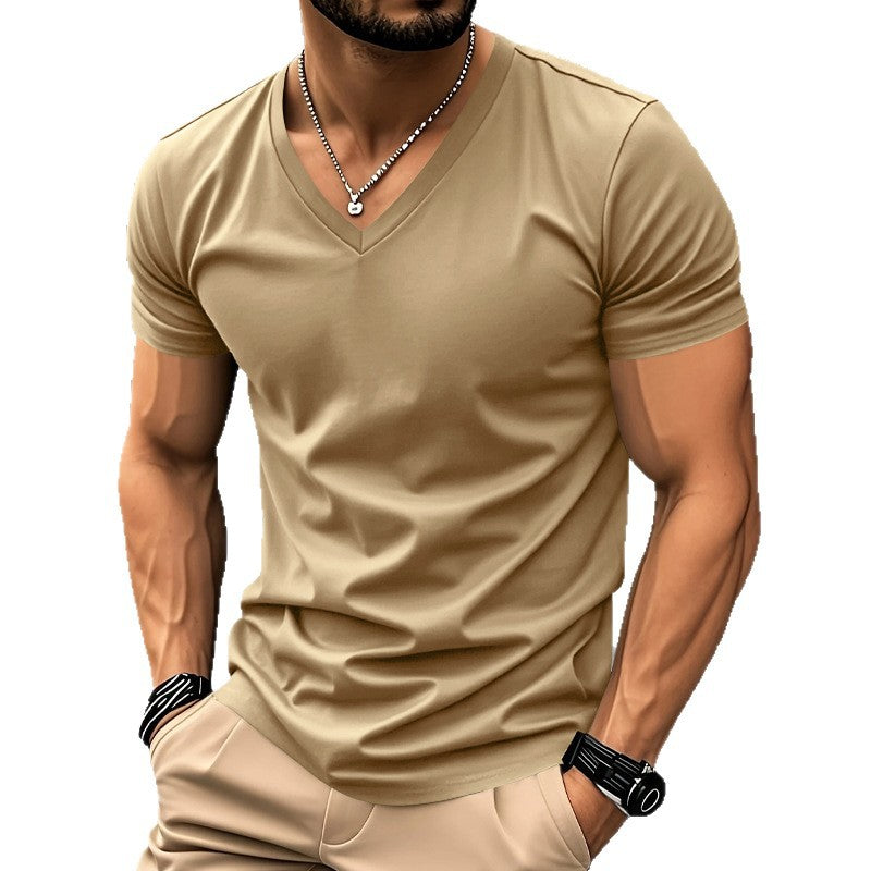 Herren nan klassisches V-Ausschnitt T-Shirt aus feinem Baumwolljersey mit verstärktem Nackenband und Doppelnaht Nord Taschen