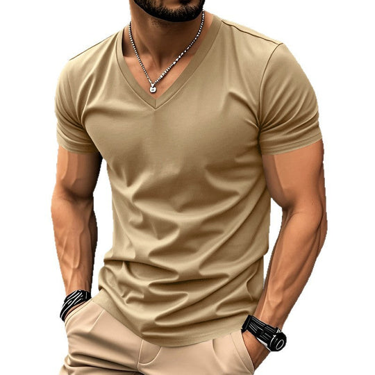 Herren nan klassisches V-Ausschnitt T-Shirt aus feinem Baumwolljersey mit verstärktem Nackenband und Doppelnaht Nord Taschen