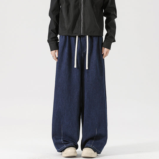 Damen Weite Denim-Palazzohose mit Tunnelzugbund, tiefem Schritt und extra weitem Bein Nord Taschen