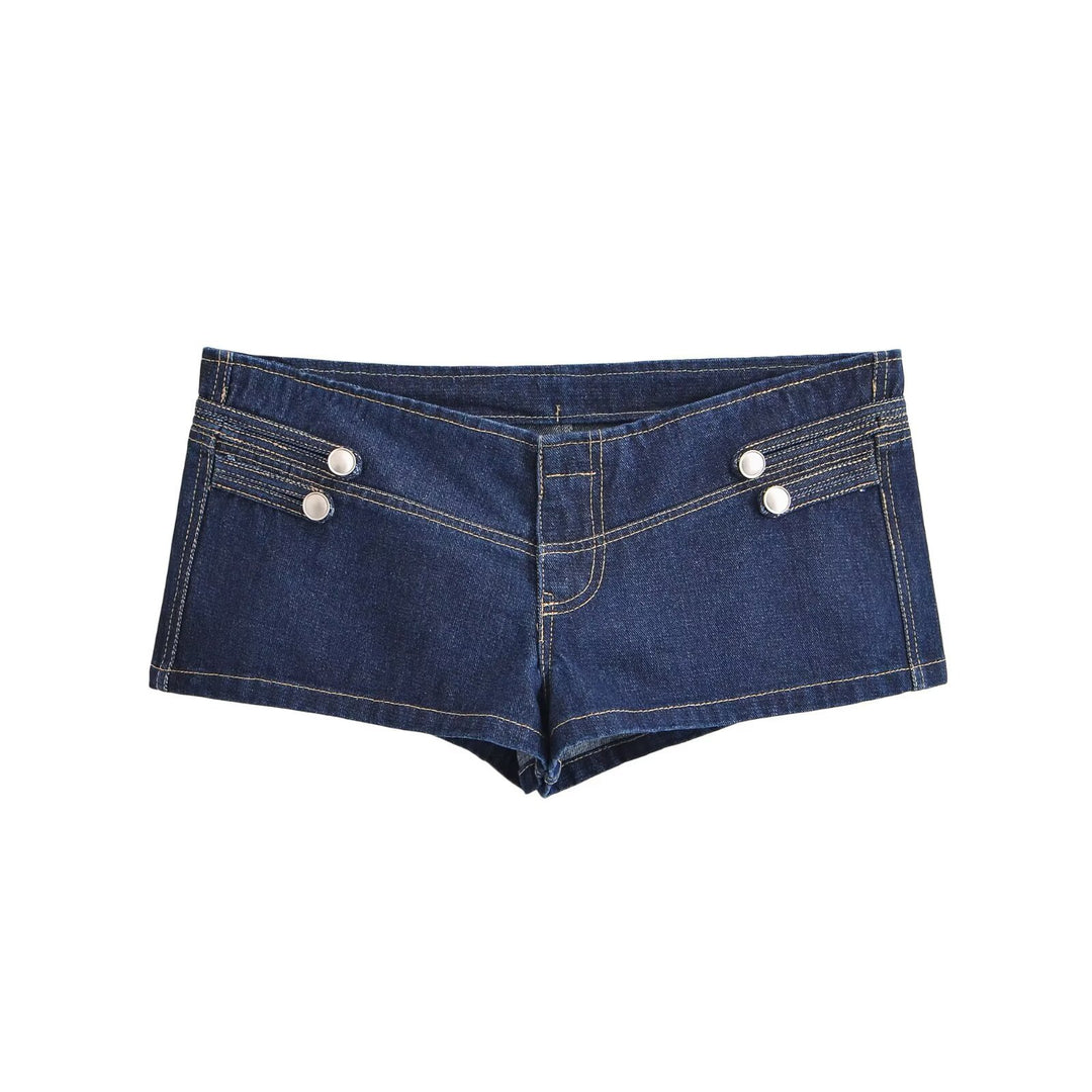 Damen Jeansjacke im Military‑Stil mit Stehkragen und dekorativen Reihen‑Druckknöpfen Nord Taschen