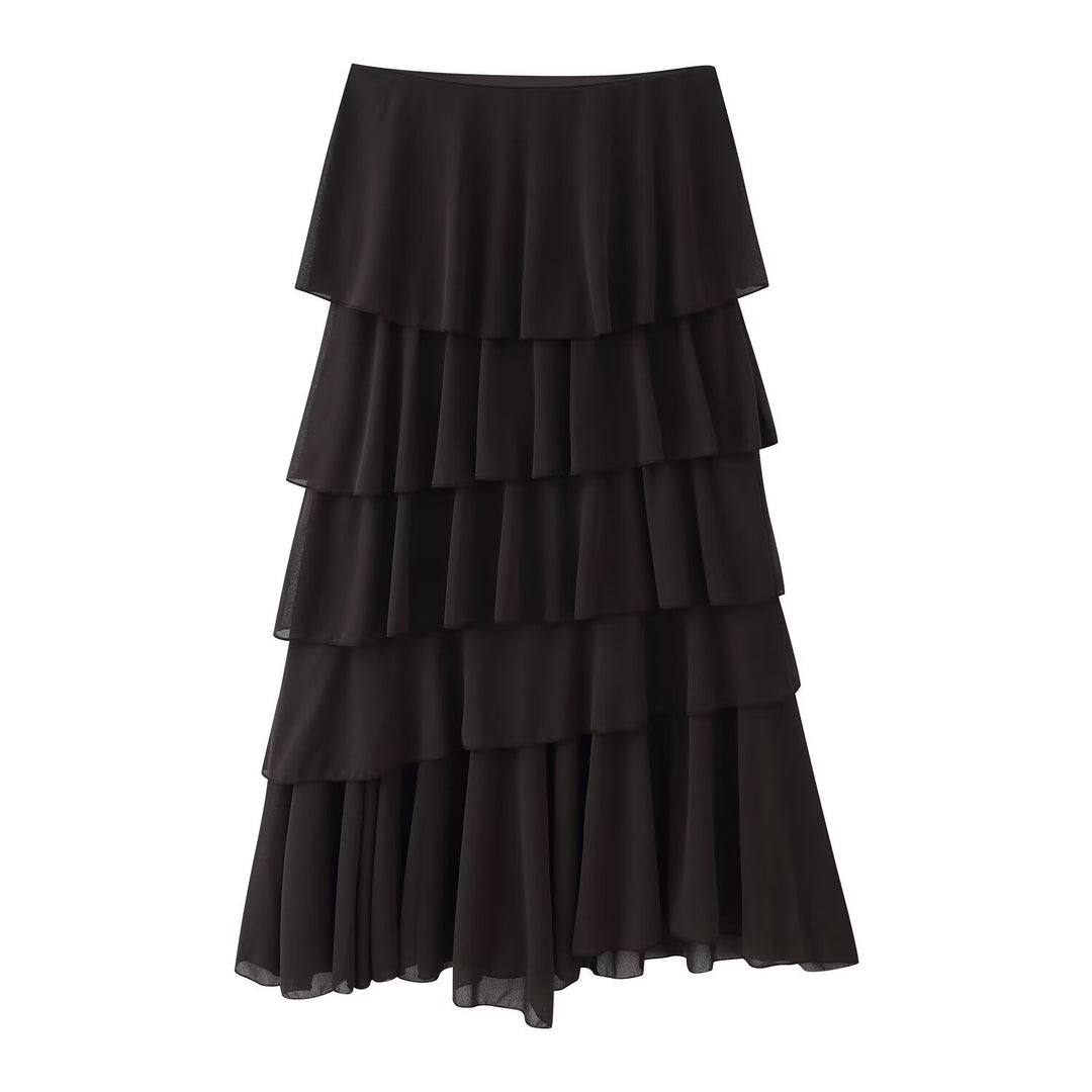 Damen Stufiger Chiffon‑Maxirock mit Volants Nord Taschen