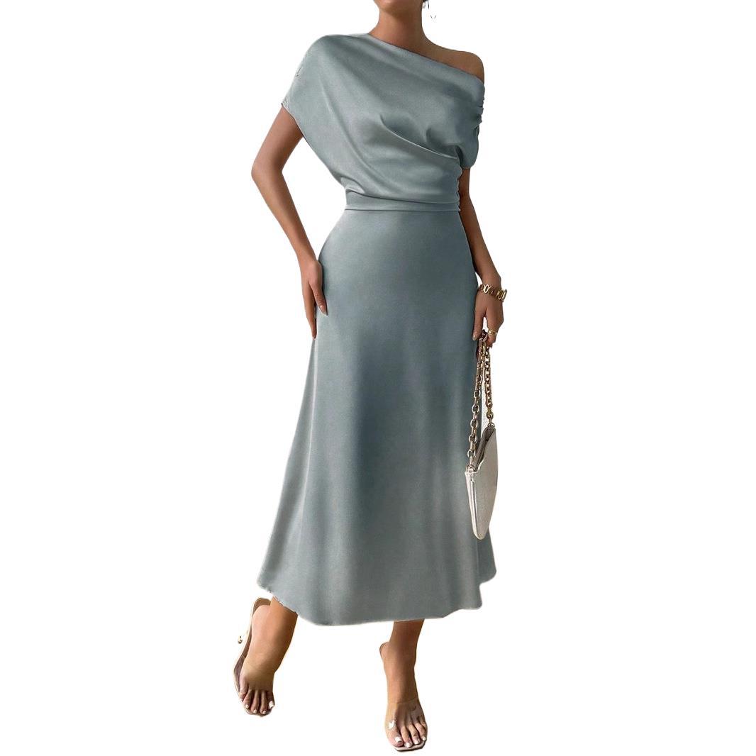 Damen Elegantes Wickelkleid mit asymmetrischem Oberteil und fließendem Schnitt