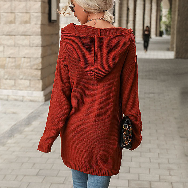 Damen Oversize-Strickcardigan mit Kapuze und Eingrifftaschen Nord Taschen