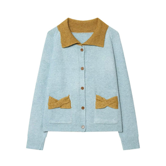 Damen Strickcardigan mit übergroßem Kragen und Schleifen‑Taschen Nord Taschen