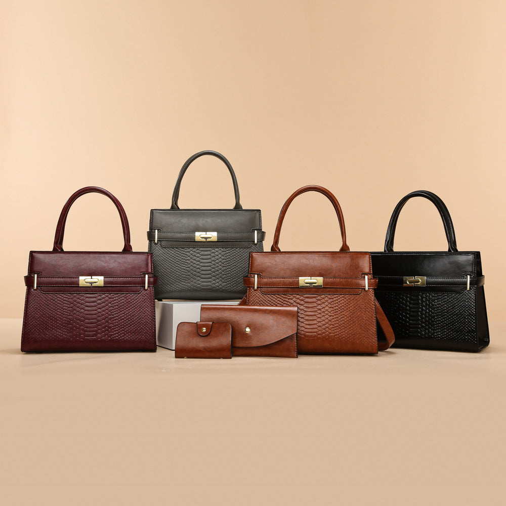 Damen elegante Handtasche mit strukturiertem Schlangenmuster und abnehmbarem Geldbörsen-Set Nord Taschen