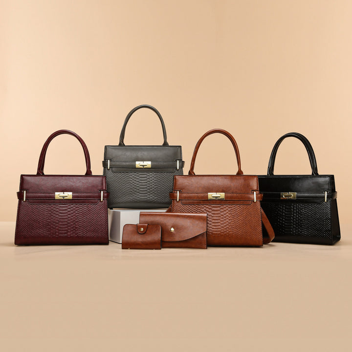 Damen elegante Handtasche mit strukturiertem Schlangenmuster und abnehmbarem Geldbörsen-Set Nord Taschen