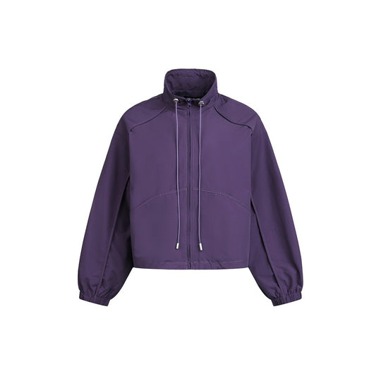 Damen Kurz geschnittene Windjacke mit hohem Stehkragen, Tunnelzug und elastischen Bündchen Nord Taschen