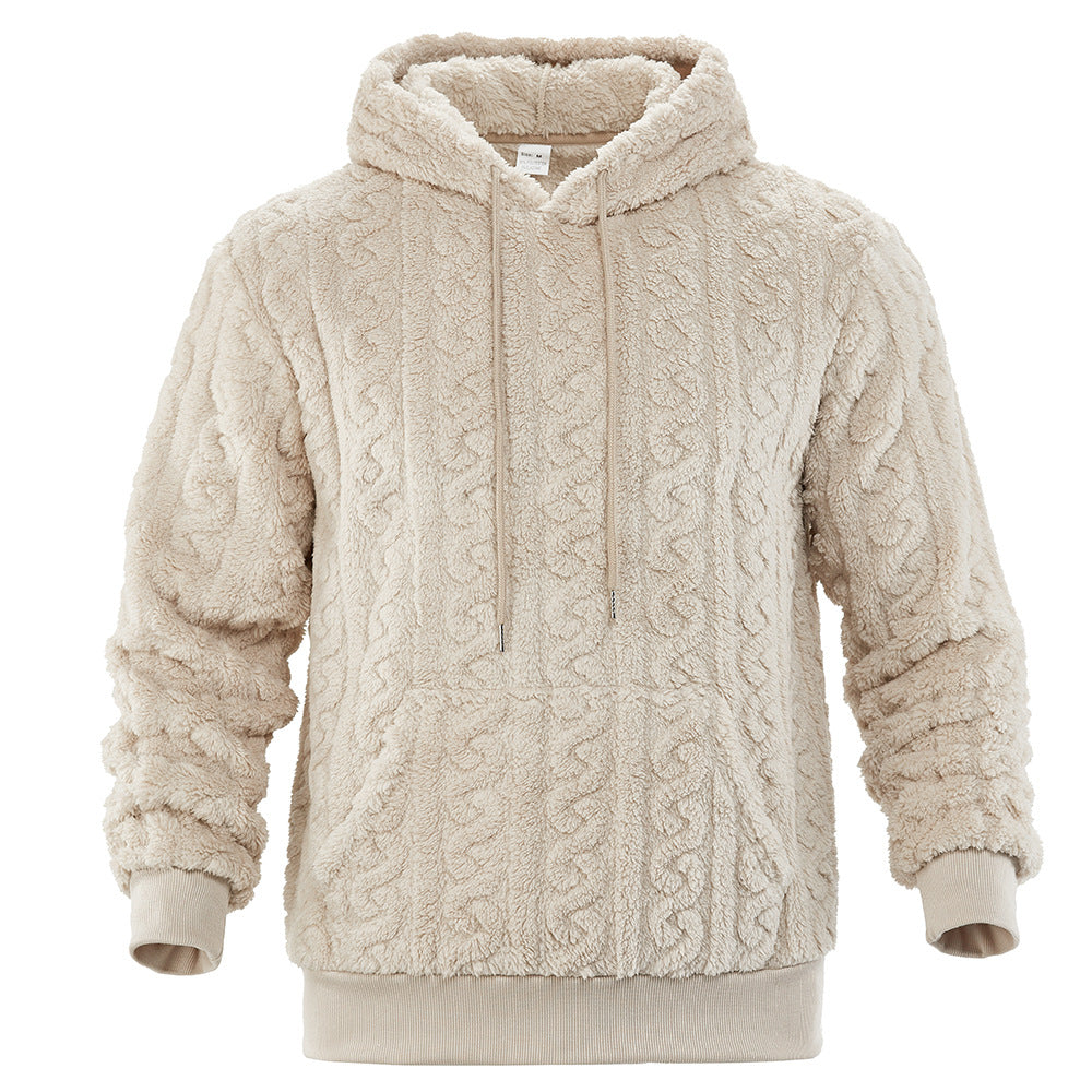 Herren Flauschiger Sherpa-Hoodie mit Zopfmuster, Kängurutasche und Rippbündchen Nord Taschen