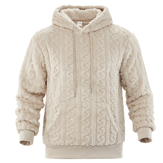 Herren Flauschiger Sherpa-Hoodie mit Zopfmuster, Kängurutasche und Rippbündchen Nord Taschen