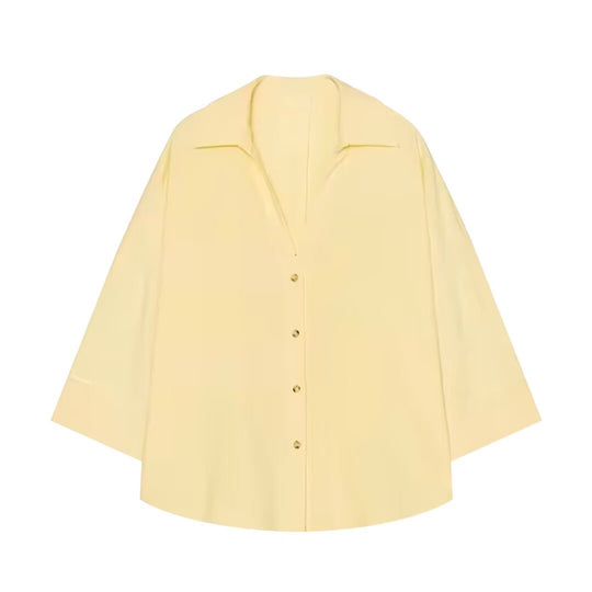 Damen Oversized Hemdbluse mit kastigem Schnitt, dreiviertelärmeln und Hornknopfleiste Nord Taschen