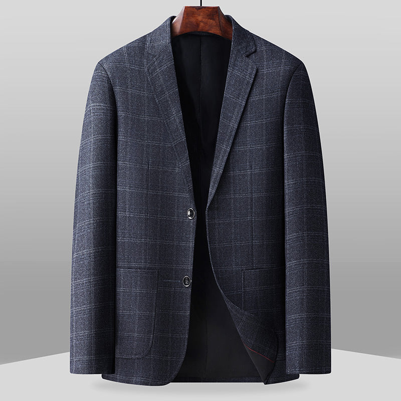 Herren Karierter Business-Blazer aus Wollmix mit leichtem Stretch und aufgesetzten Taschen Nord Taschen