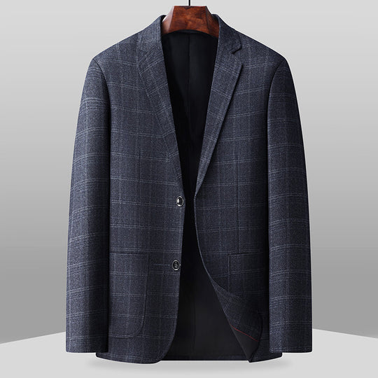 Herren Karierter Business-Blazer aus Wollmix mit leichtem Stretch und aufgesetzten Taschen Nord Taschen