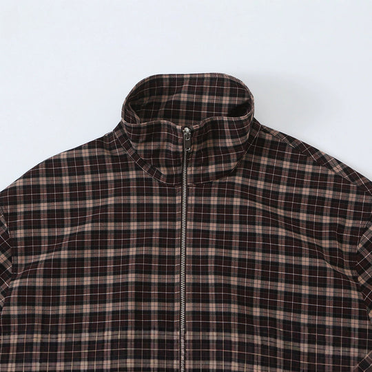Damen Karierter Cropped-Blouson mit Stehkragen, Tunnelzugsaum und Eingrifftaschen Nord Taschen