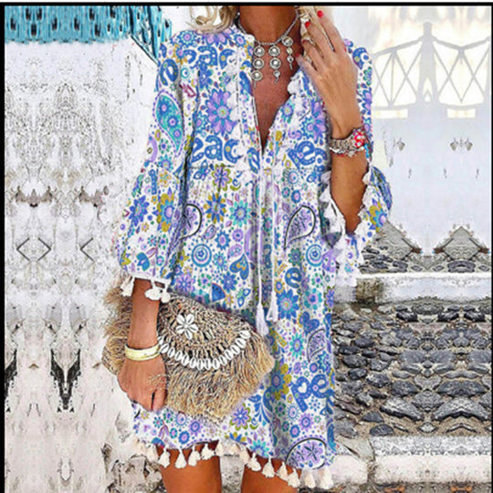 Damen Tunika-Kleid mit verspieltem Paisleymuster und elastischen Ärmeln Nord Taschen