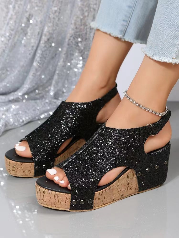 Damen Glitzerndes Keilsandaletten