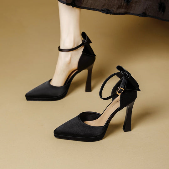 Damen elegante Satin-Pumps mit verspieltem Schleifen-Detail - Arvani