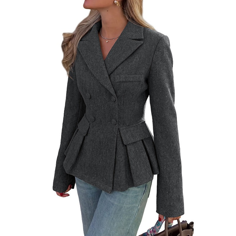 Damen Taillierter Doppelreihiger Blazer mit Schößchen, Kellerfalten & Pattentaschen Nord Taschen