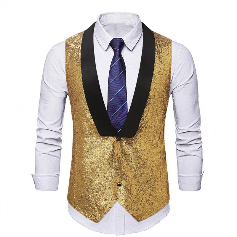 Herren Glamourweste mit Pailletten, Schalkragen und tailliertem Schnitt Nord Taschen