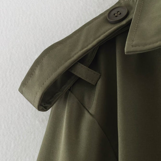 Damen Taillierte Kurz-Trenchjacke mit Bindegürtel und Schulterpatten Nord Taschen