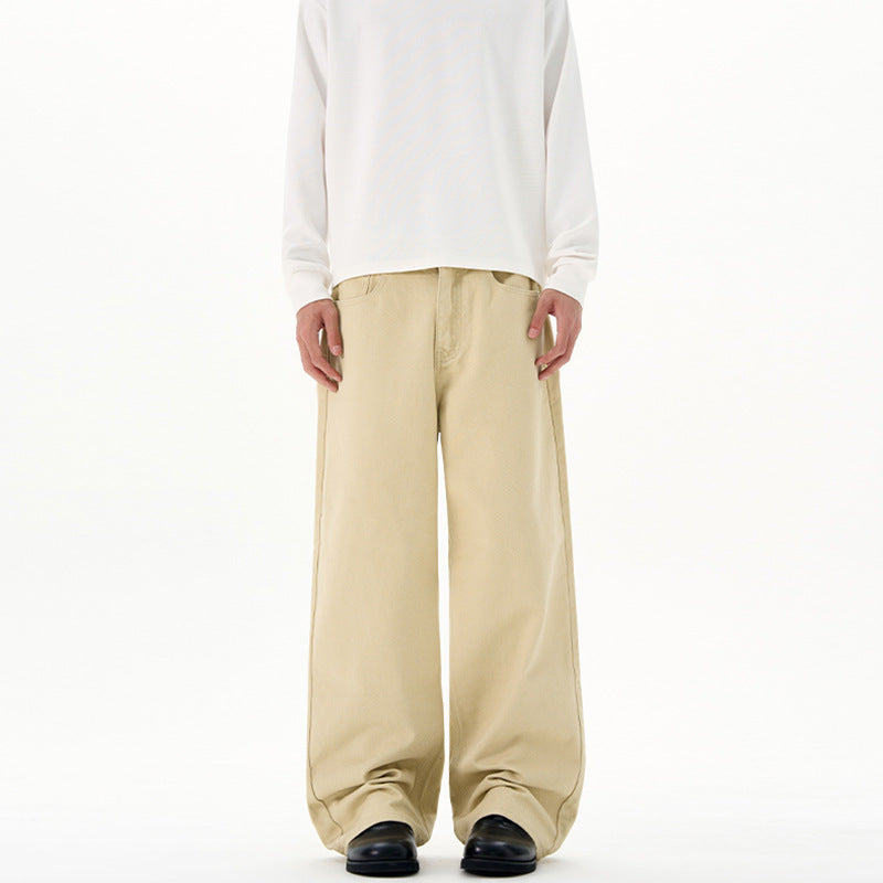 Herren Weite Baumwoll‑Twill‑Hose mit hohem Bund und geradem Bein Nord Taschen
