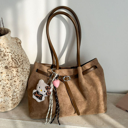 Damen modische Veloursleder Handtasche mit praktischen Innenfächern Nord Taschen