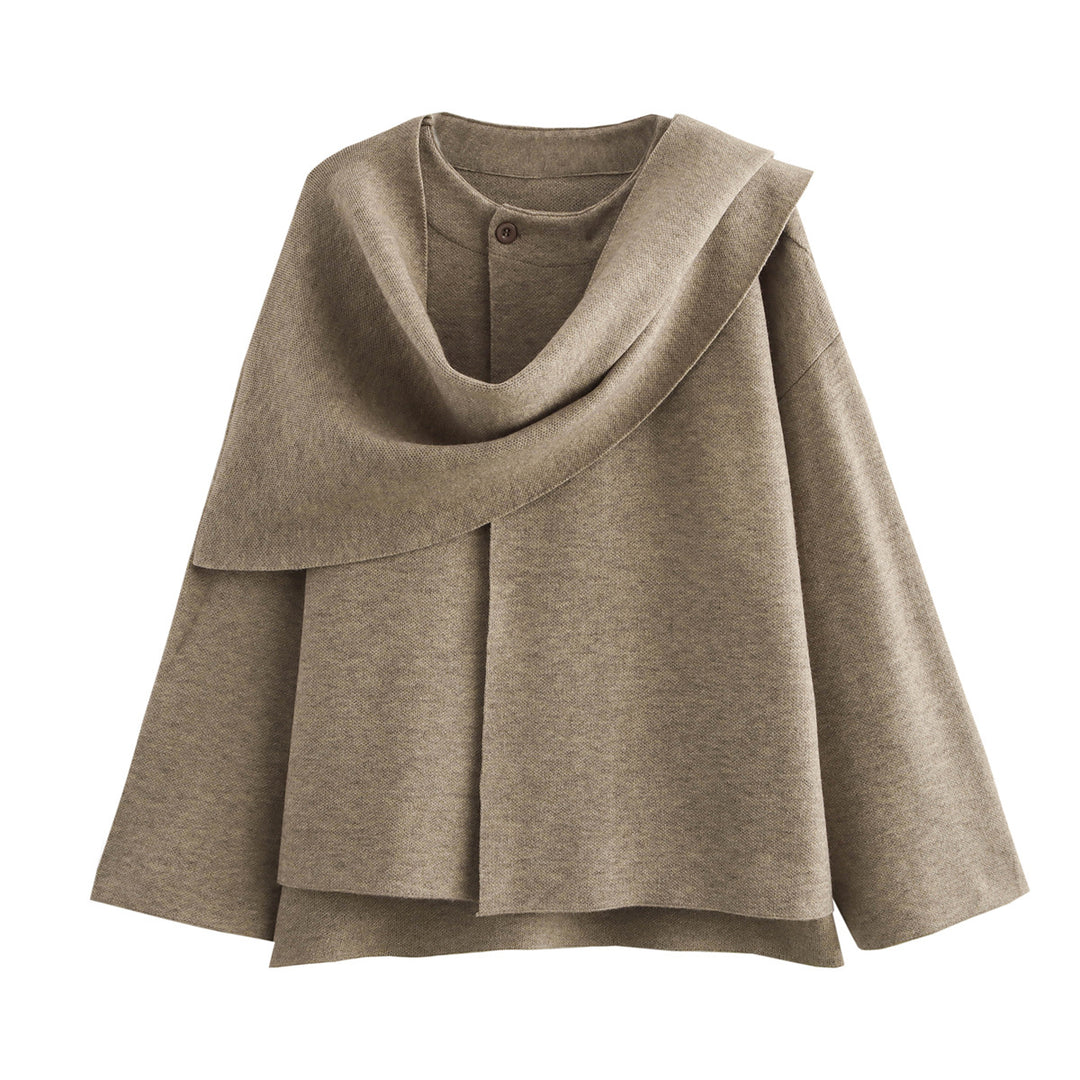 Damen Oversize Wickelponcho-Mantel mit weitem Schalkragen und Ein-Knopf-Detail Nord Taschen