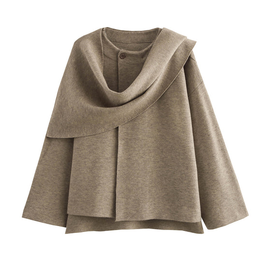 Damen Oversize Wickelponcho-Mantel mit weitem Schalkragen und Ein-Knopf-Detail Nord Taschen
